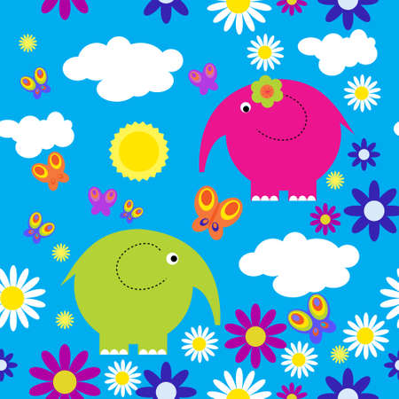 Bright seamless pattern with a elephantsのイラスト素材