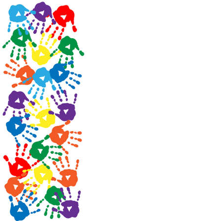 Card with colorful handprints on a white backgroundのイラスト素材