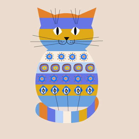 Decorative cat with a ethnic ornamentのイラスト素材