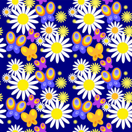 Seamless pattern with butterflies on a blue backgroundのイラスト素材