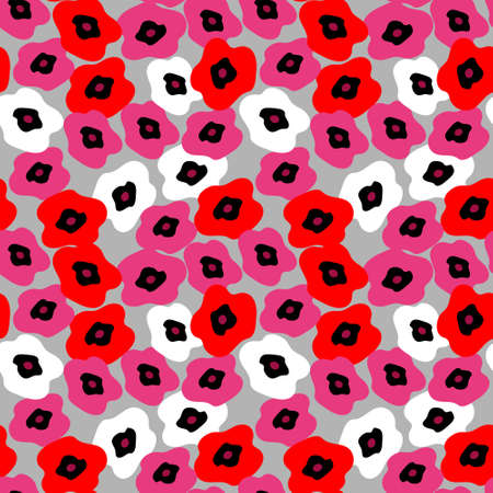 Seamless pattern with poppies on  gray backgroundのイラスト素材