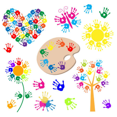 Set of elements for design with a handprintsのイラスト素材