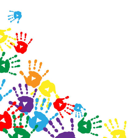 Background with a colorful prints of children's palmsのイラスト素材