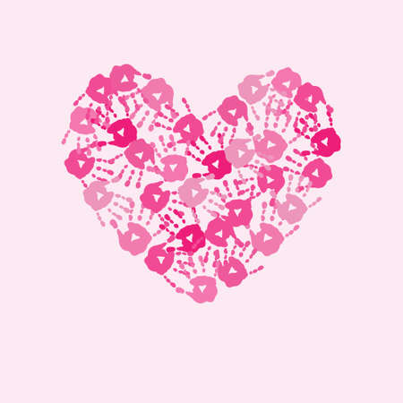 Card with a heart of pink handprintsのイラスト素材