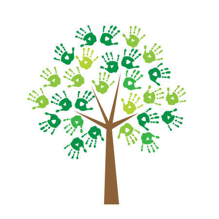 Tree with prints of a hands instead of leavesのイラスト素材