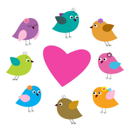 Card with a colorful bird and heartのイラスト素材