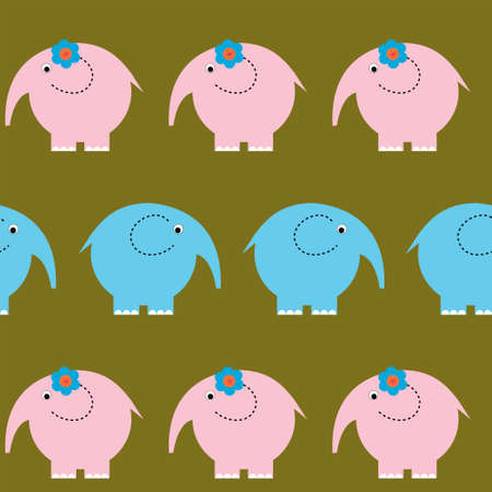 Seamless cute pattern with a bright funny elephantsのイラスト素材
