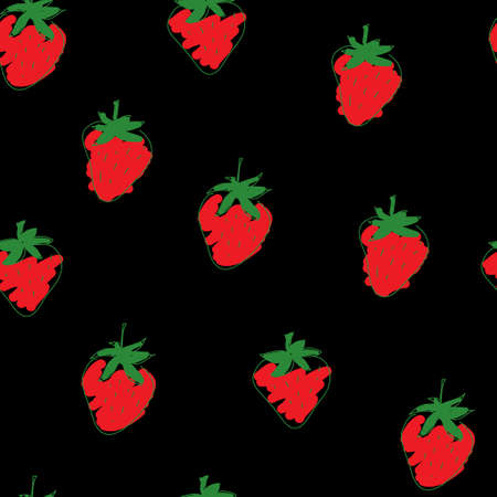 Seamless pattern with a strawberries on a black backgroundのイラスト素材