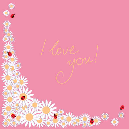 Lovely holiday letter with a daisies and ladybirdsのイラスト素材