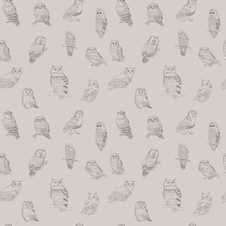 Cute seamless pattern with a different forest owlsのイラスト素材