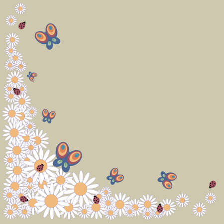 Greeting card with a butterflies and daisies beetlesのイラスト素材