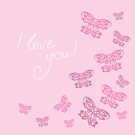 Stylish card with a butterflies on a pink backgroundのイラスト素材