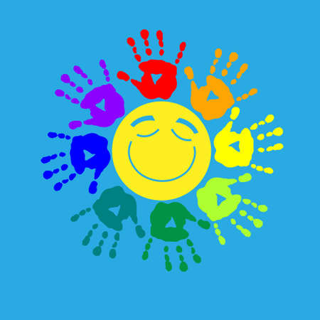 Stylish card with a color circle of a hand printsのイラスト素材