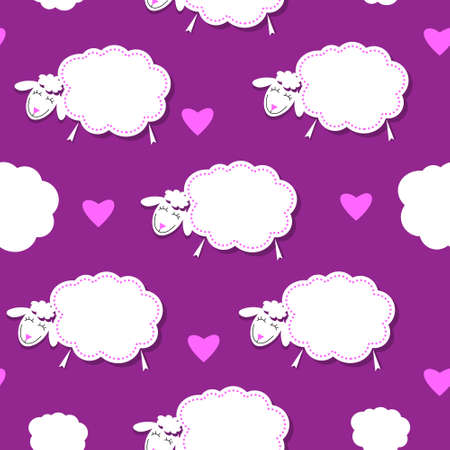 Cute seamless texture with a cartoon lambs on a purple backgroundのイラスト素材