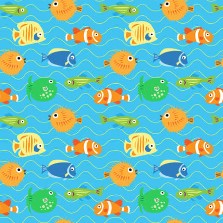 Seamless decorative background from a multi-colored tropical fishのイラスト素材