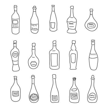 A collection of a differently shaped bottles of spirits.のイラスト素材