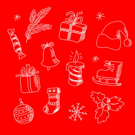 A set of a stylized hand-drawn New Year elementsのイラスト素材