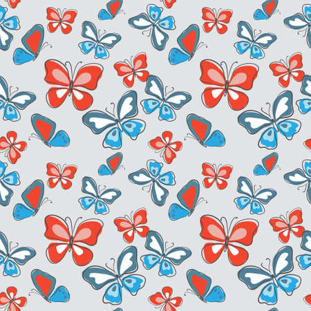 Seamless decorative cute pattern with a multicolored butterfliesのイラスト素材