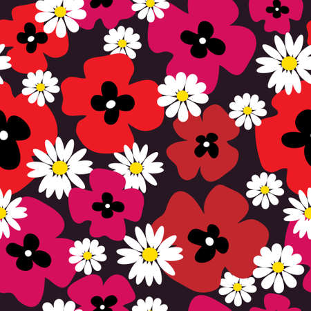 Stylish floral background with a red poppies and daisiesのイラスト素材