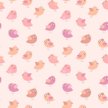 Seamless pattern with a cute birds on a pink backgroundのイラスト素材