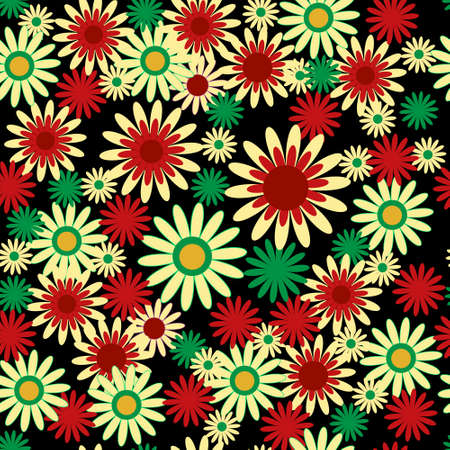 Abstract floral seamless ornament with a daisies on a black backgroundのイラスト素材