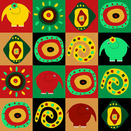 Abstract cute seamless ornament with a elephants and elementsのイラスト素材