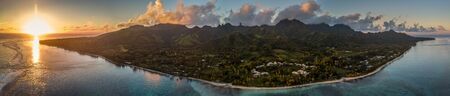 Aerial of Pacific Island sunrise panoramaの写真素材