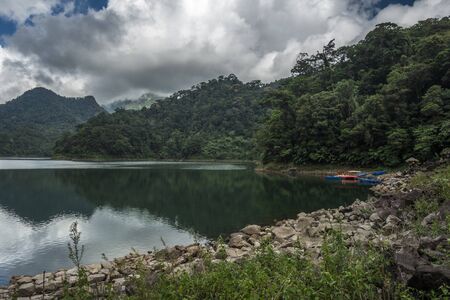 Water reflection on lake in the jungleの写真素材