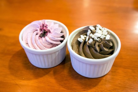 Blueberry mousse and Chocolate mousseの写真素材