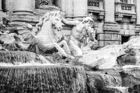 Triton with the horse calm statue at The Trevi Fountain, represent the moments of the sea sometimes calm. Black and white tone.の写真素材