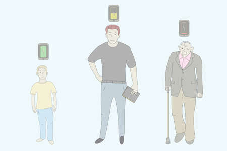 Set of people with smartphones shows lifespan and energy. Hand draw style. Vector design...
