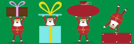 Set of Santa's illustrations isolated on green. can use For Christmas cards, banners, tags and labels. Vectorのイラスト素材