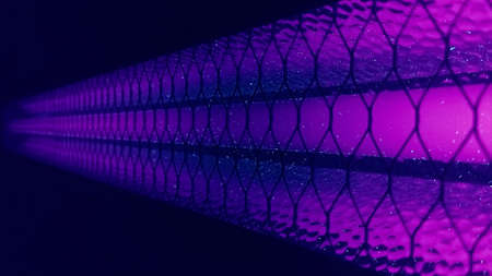 Disinfection equipment ultraviolet close-up. Shot. Abstract conceptual video of destroying viruses and bacteria isolated on black background. Viruses glow with neon dotsの写真素材