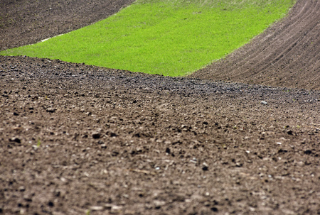 farmland, plowed field, spring, landscape,の写真素材