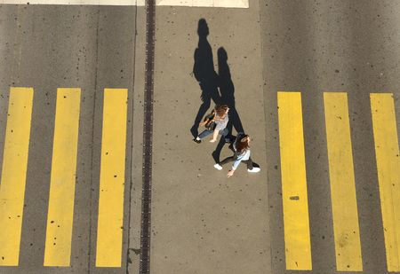 Lausanne, Switzerland - June 05, 2017: People on a zebra crossing top view. Daili life in Lausanne.のeditorial素材