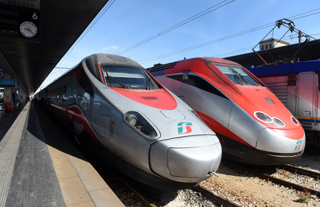 Venice, Italy - June 08, 2017: Trenitalia high speed trains at the Venice St. Lucia railway station (Stazione di Venezia Santa Lucia).のeditorial素材