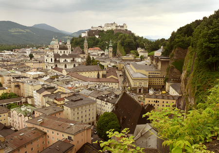 Salzburg cityscape  with fortress Hohensalzburg, Austriaの写真素材