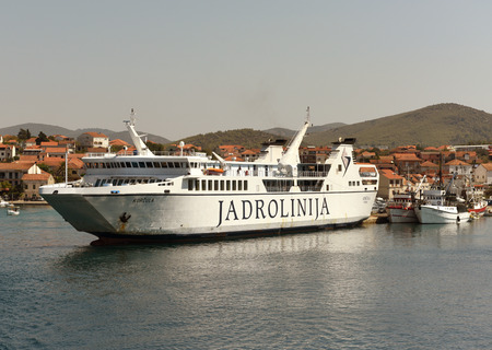 Vela Luka, Croatia - August 19, 2017: Ferry Jadrolinija in port of Vela Luka on island Korcula, Croatia.のeditorial素材