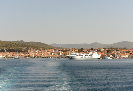 Vela Luka, Croatia - August 19, 2017: Ferry Jadrolinija in port of Vela Luka on island Korcula, Croatia.のeditorial素材