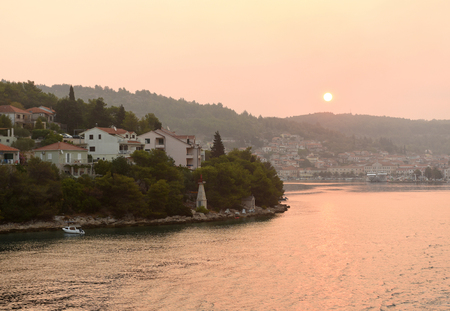 Sunrise in Vela Luka on island Korcula, Croatia.の写真素材