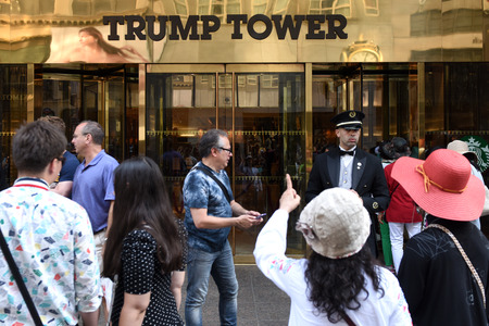 New York, USA - June 08, 2018: Tourists near the entrance of Trump Tower on Fifth Avenue in New York.のeditorial素材