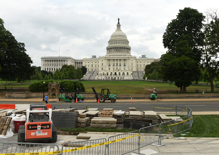 Washington, DC - May 31, 2018: Repair work near the United States Capitol.