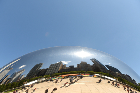 Chicago, USA - June 04, 2018: Reflection in the Cloud Gate also known as the Bean in Millennium Park in Chicago, Illinois.のeditorial素材