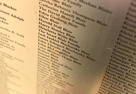 New York, USA - June 09, 2018: Name list on American Immigrant Wall of Honor is located at the Ellis Island National Museum.のeditorial素材