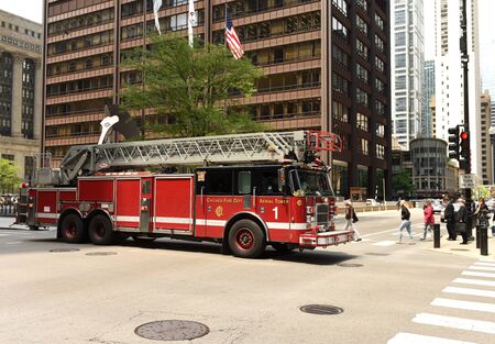 Chicago, USA - June 05, 2018: Fire truck on the street of Chicago, Illinois.