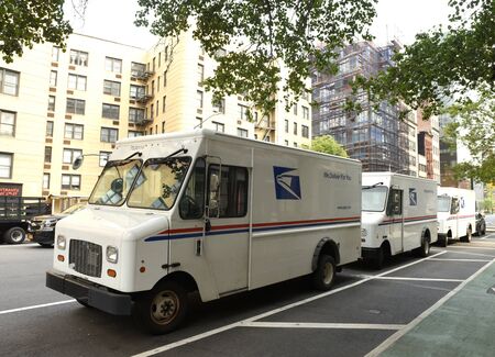 New York, USA - June 9, 2018: The cars of United States Postal Service (USPS) on the street of New York.のeditorial素材