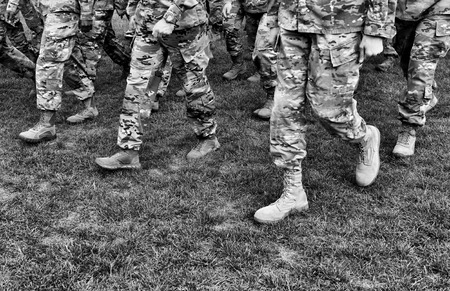 US troops. US soldiers. US army. BWの写真素材