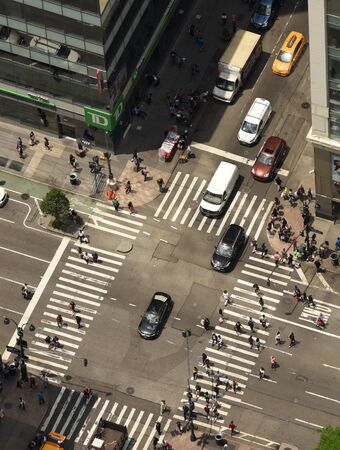 New York, USA - June 8, 2018: View from skyscrapers on the streets of New York City. Top view at the cars go through the intersection in NYC.のeditorial素材