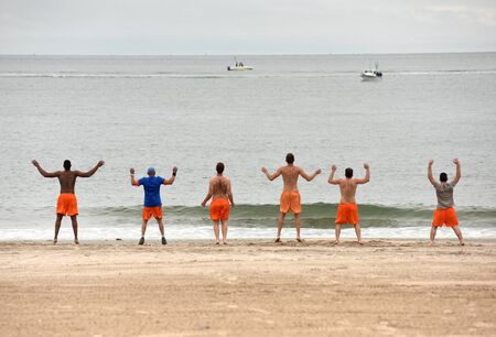 New York, USA - May 28, 2018: Lifeguard  workout  on Coney Island beach in New York, USAのeditorial素材
