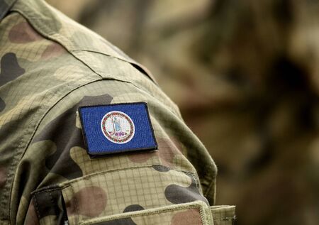 Flag of Virginia on military uniform. United States. USA. Collage.の写真素材